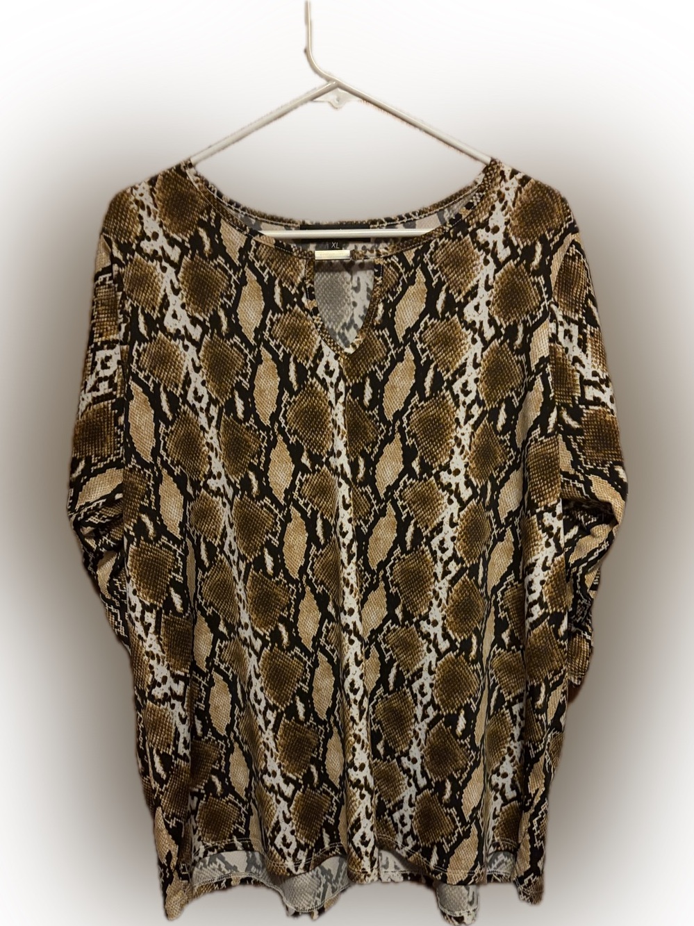 Inner Circle Women’s Brown Snake-Print  Blouse with 3/4 length sleeves
